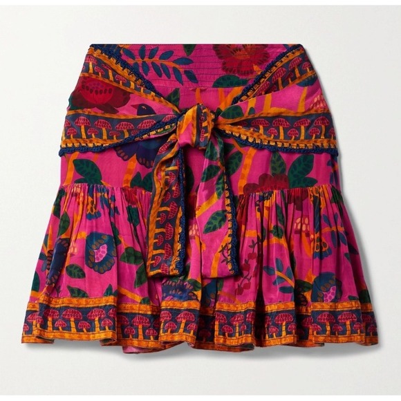 Farm Rio Pink Sweet Forest Mini Skirt Women's Size XS Floral Tropical Boho EUC - Picture 1 of 8